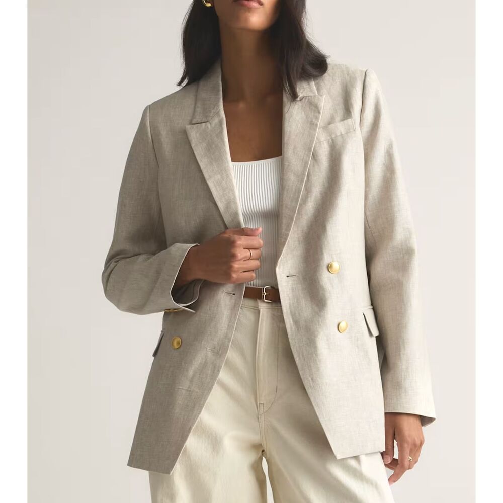 Quince 100% European Linen Relaxed Double-Breasted Blazer Light Beige Women's  M